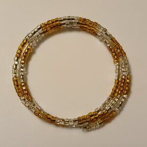 Women's Honey Gold Tone Clear Seed Bead Adjustable Coil Wrap Bracelet